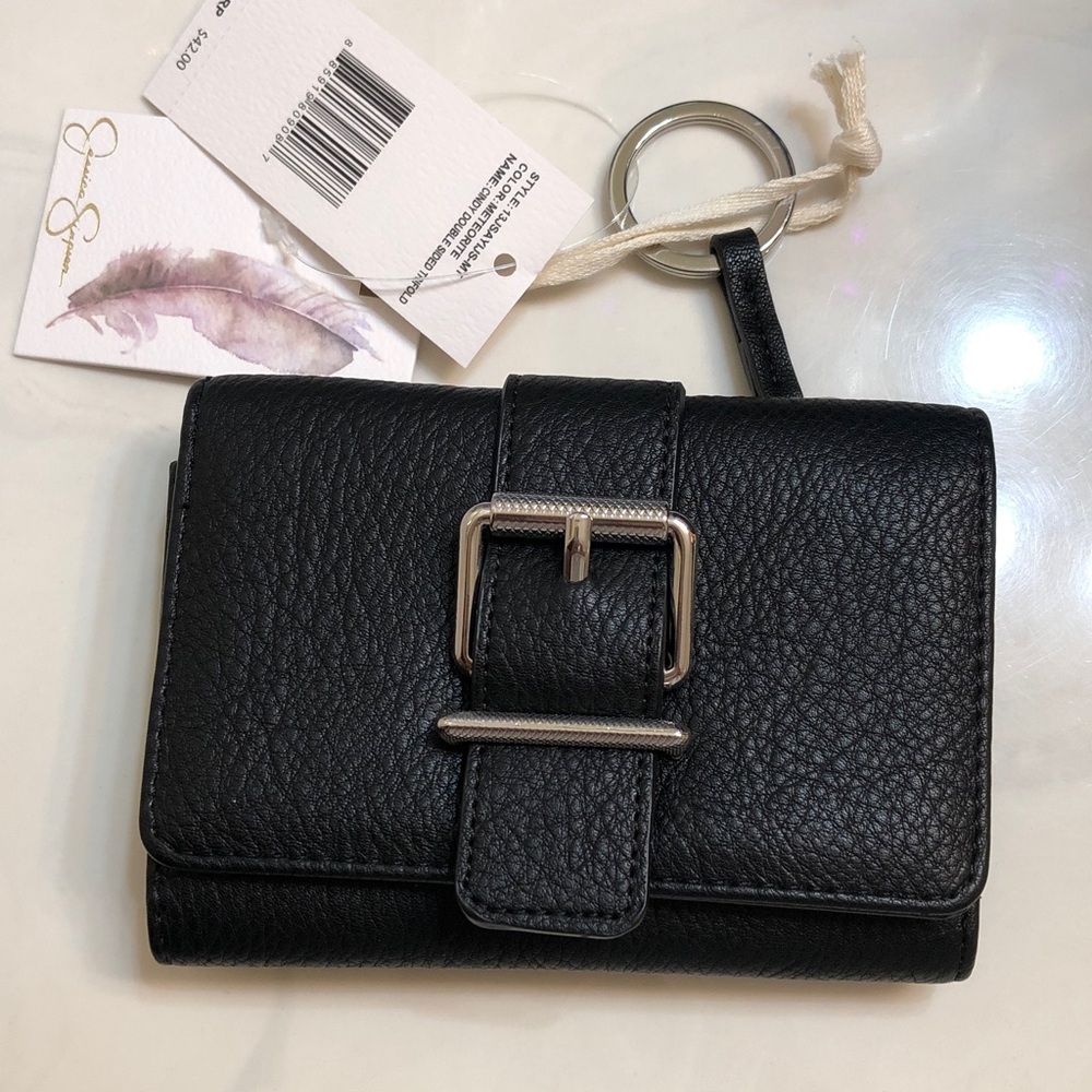 Jessica Simpson Cindy Double Sided Trifold Wallet Meteorite Buckle Accent NWT